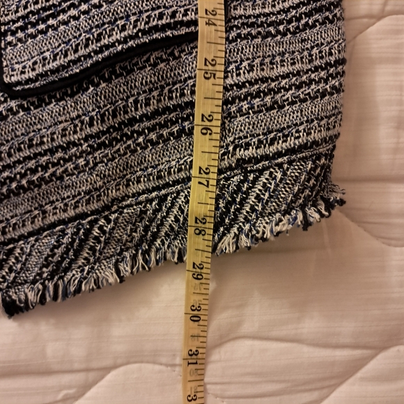 White House Black Market Blazer Jacket Women's 14 Blue Tweed Fringe Chain Formal - Picture 10 of 10